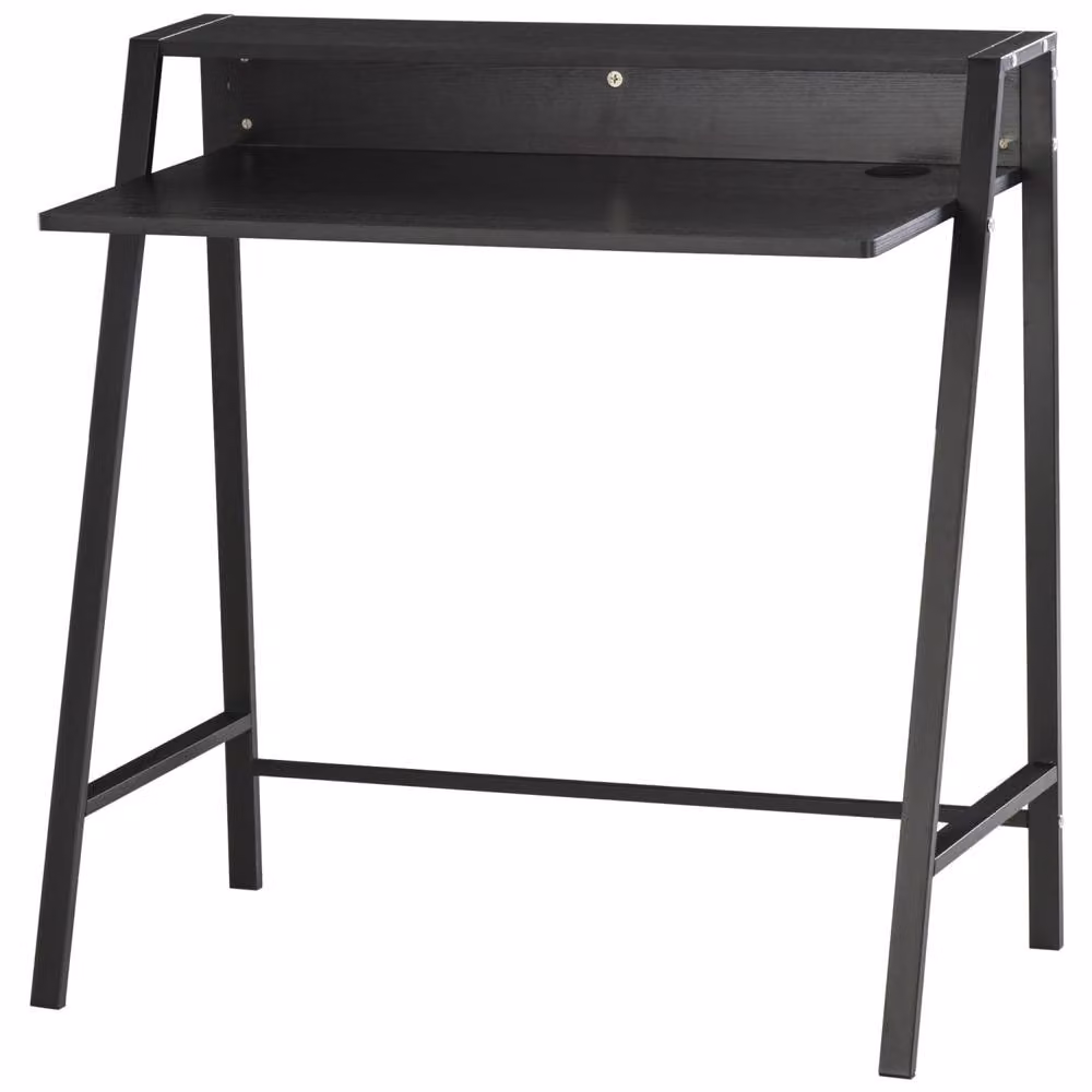 Wyld Haus Havi Black Writing Desk with Raised Storage Shelf, W/D/H: 85 x 85 x 45 cm – 2