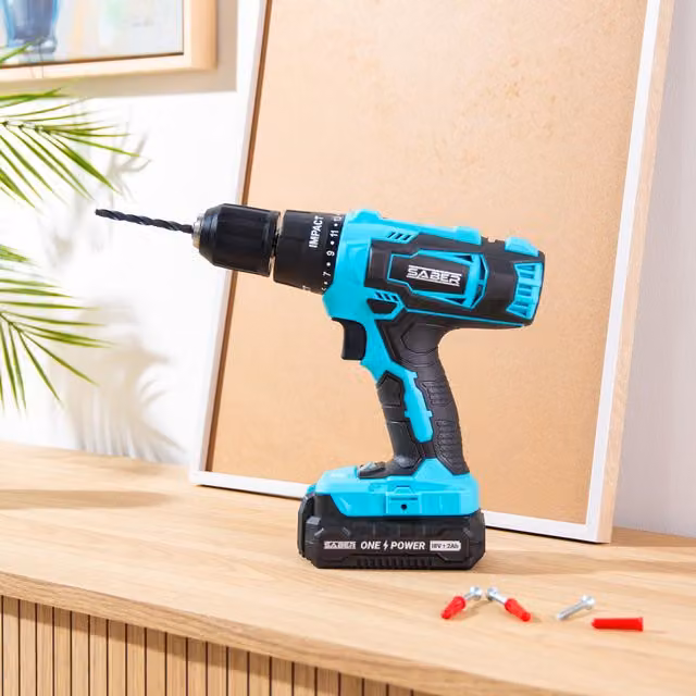 Saber 18V One Combi Drill Kit with Rechargeable Battery, Blue and Turquoise
