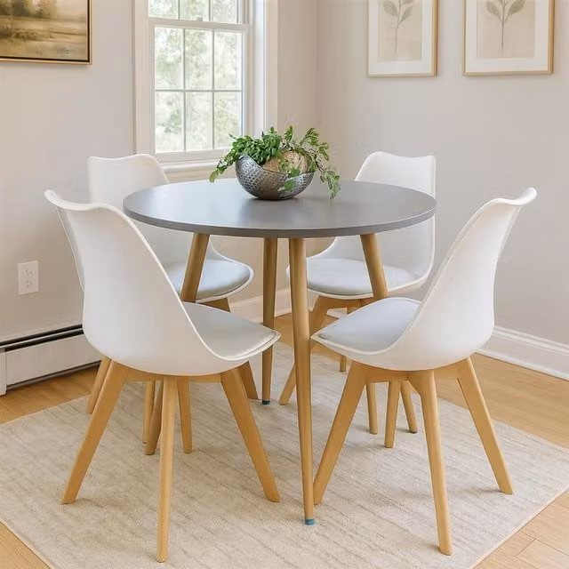 Kosy Koala Modern Round Dining Table and Chairs Set in Grey and White with Oak Finish