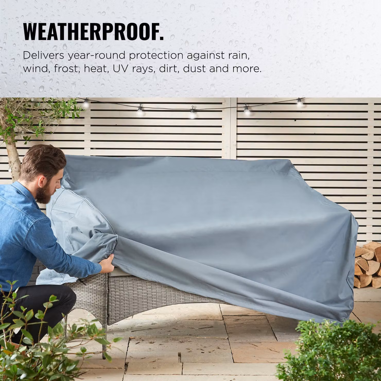 VonHaus Waterproof Garden Bench Cover in Grey, Heavy Duty Oxford Fabric, H96 x W173 x D90 cm – 4
