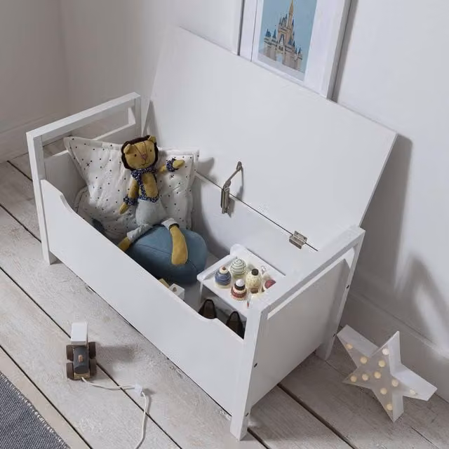 Noa and Nani Modern Childrens Toy Box with Cushion in White and Grey