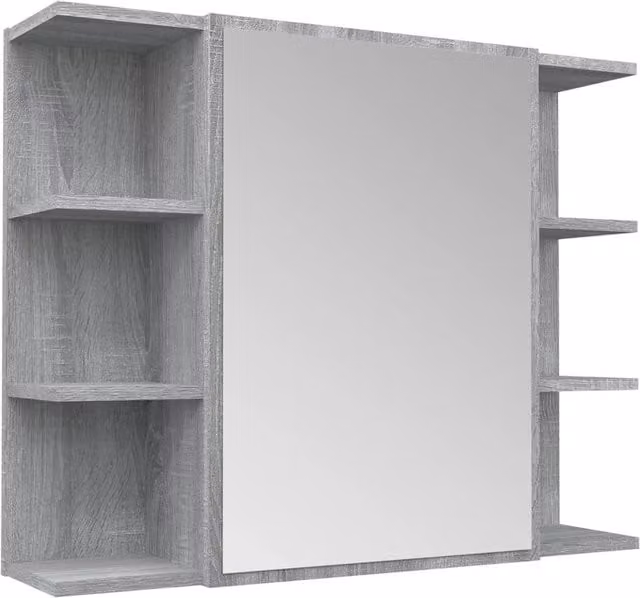 Berkfield Home Grey Sonoma Bathroom Mirror Cabinet with Hinged Doors and Internal Shelves, W: 80 cm, D: 20.5 cm, H: 64 cm