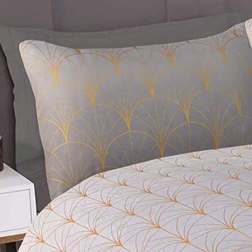Sleepdown Ombre Metallic Deco Grey Scallop Luxury Duvet Cover and Pillowcase Set, W: 260 cm, D: 220 cm – 2