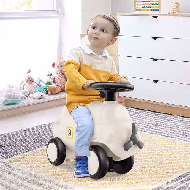 Costway Kids Ride On Toy Car in Beige and White
