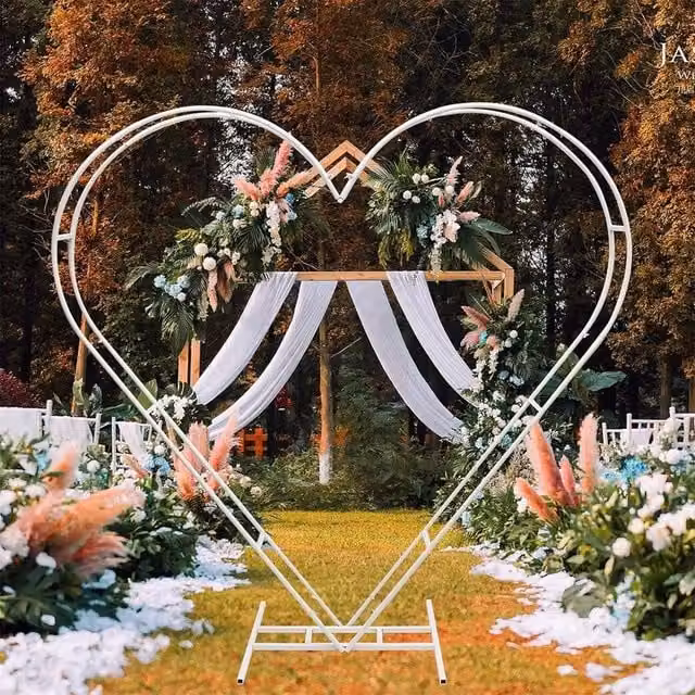 NESTLUNE White Heart Shape Double Pipe Wedding Arch Stand Frame
