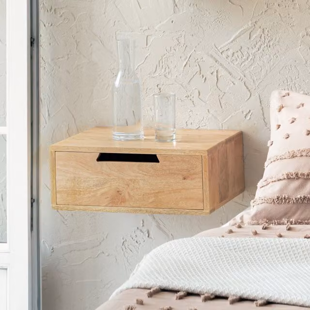 MH London Evo Solid Wood Floating Bedside Table with 1 Drawer in Brown