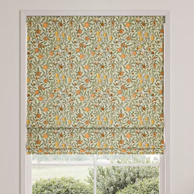 William Morris Fruit Made To Measure Blackout Roman Blind in Lichen Multicolour Floral Design