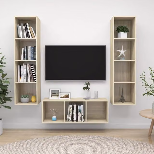 Berkfield Home 3 Piece Sonoma Oak TV Cabinet Set in Brown and Beige – 1