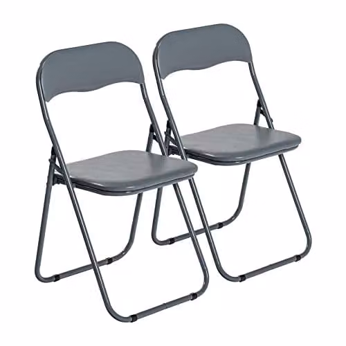 Harbour Housewares Padded Folding Chairs in Grey, Pack of 2