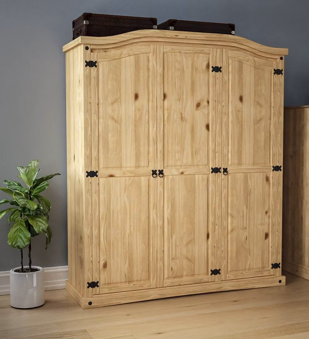 HD Designs Corona 3 Door Wardrobe in Brown with Rustic Waxed Wood Finish, H 178.0 cm x W 150.0 cm x D 50.0 cm – 3