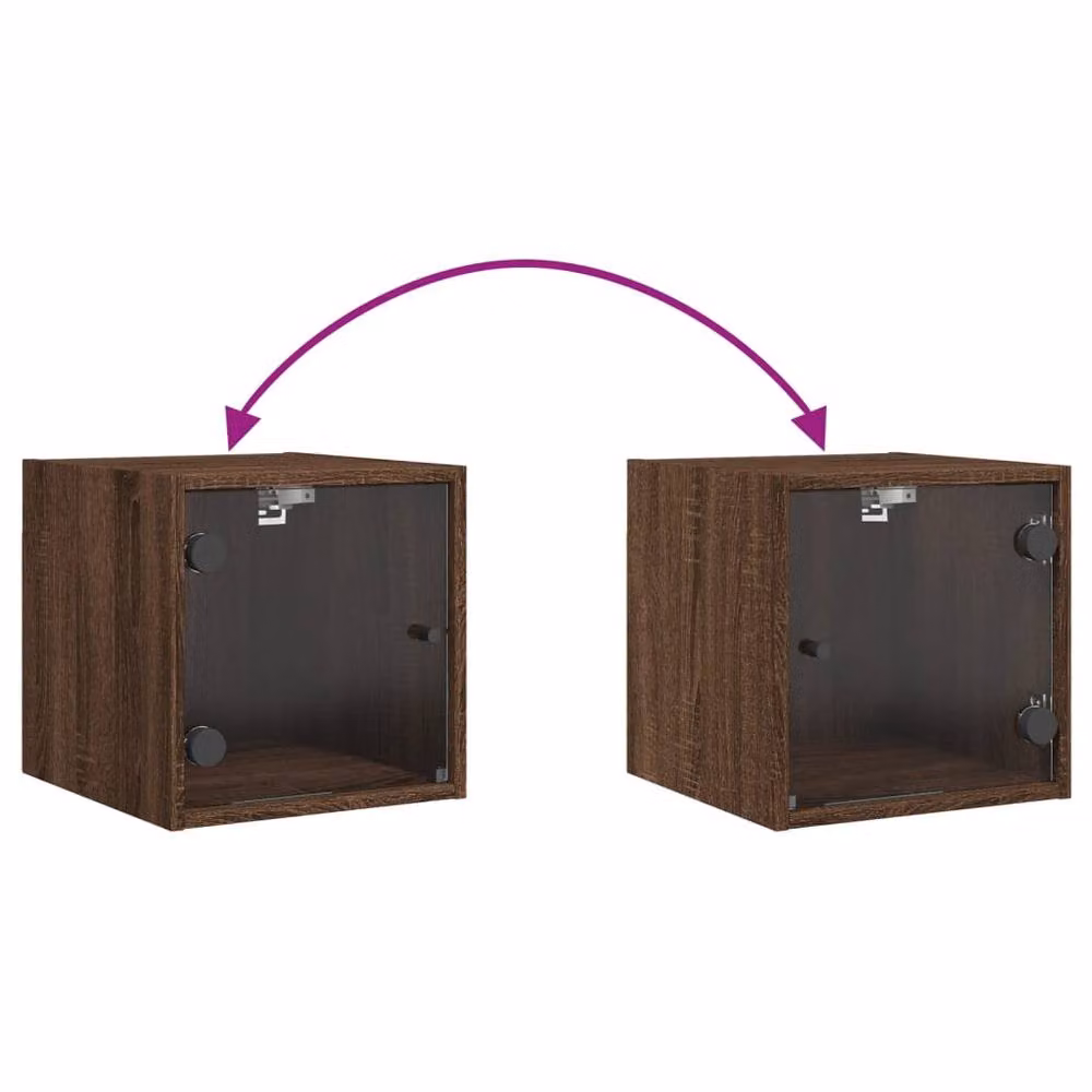 Berkfield Home Set of 2 Brown Oak Bedside Cabinets with Glass Doors, W/D/H: 35 x 37 x 35 cm – 5