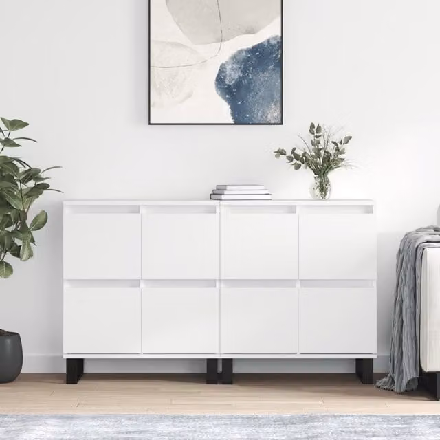 Berkfield Home Set of 2 High Gloss White Engineered Wood Sideboards