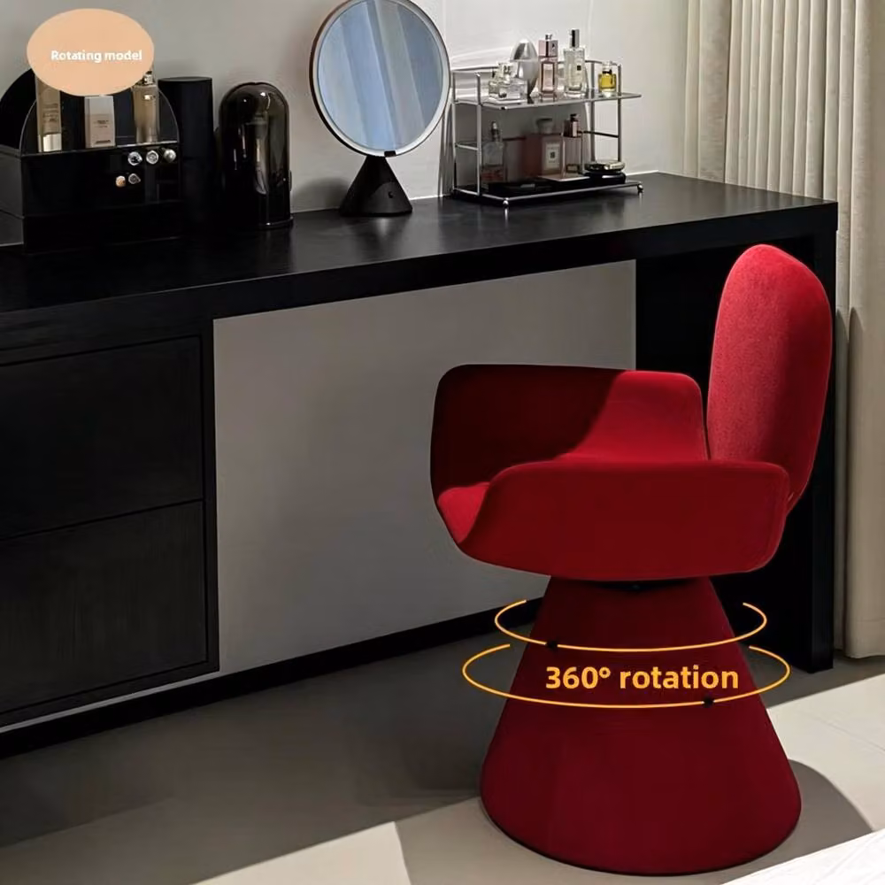 STILVORA Modern Red Velvet Rotatable Dressing Stool with Upholstered Frame – 5