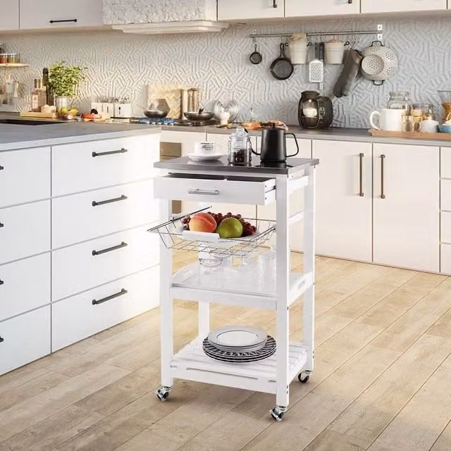 EONLION Modern Rolling Kitchen Storage Trolley Cart Cupboard in White