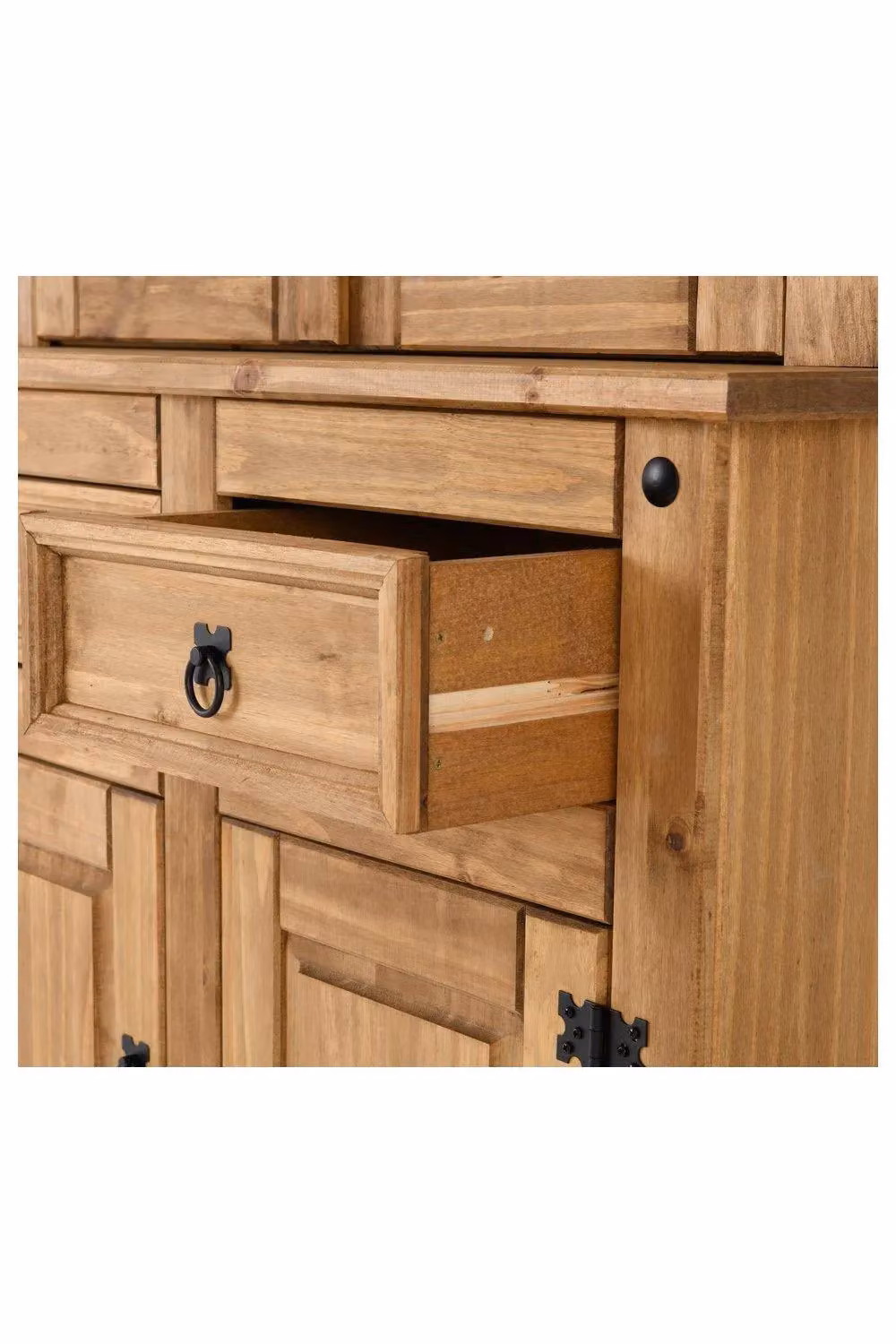 Seconique Corona Buffet Hutch in Distressed Waxed Pine with Glass Doors, H: 193.0 cm, W: 48.5 cm, D: 2.0 cm – 5