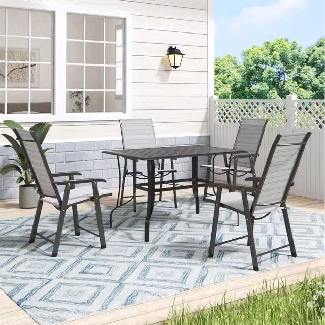 Komore Modern Metal Coffee Table and 4 Folding Chairs Set in Black