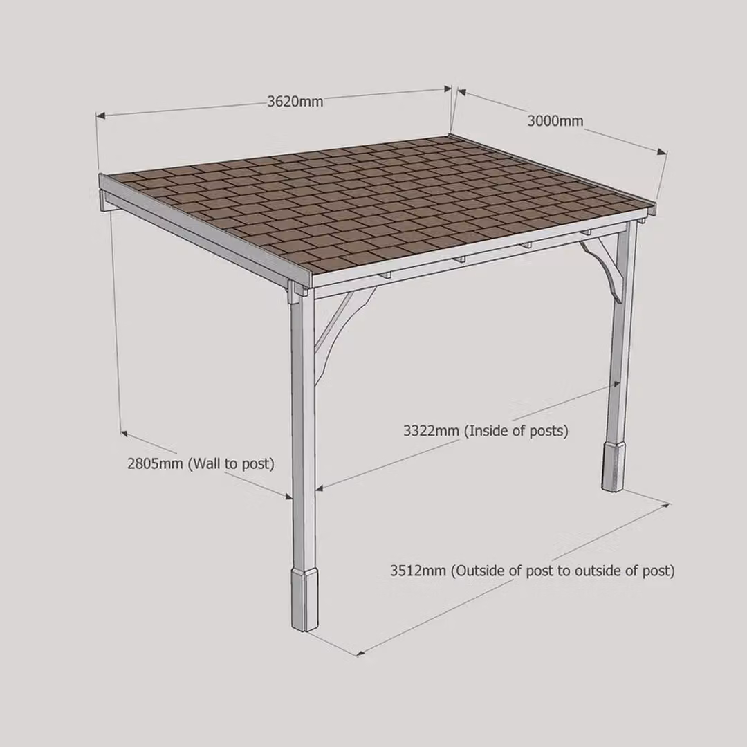 Rutland County Garden Furniture Ltd 2 Post Wooden Lean-to Carport with Bitumen Shingle Roof, Brown and Light Green, W: 362 cm, D: 300 cm, H: 270 cm – 3
