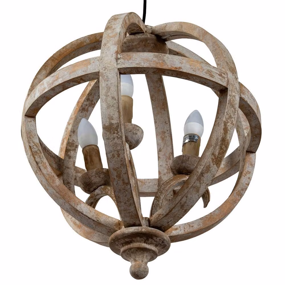 Lemon Pavilion Solara Orb Pendant Ceiling Light in Brown Wood, W42 x D42 x H52 cm – 2