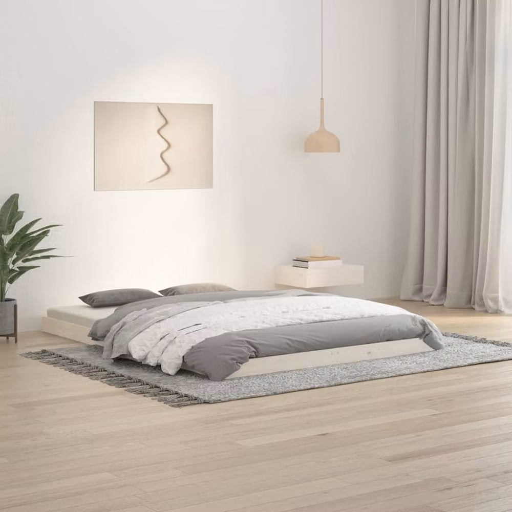 Berkfield Home White Solid Wood Pine Double Bed Frame W/D/H: 135 x 190 cm – 2