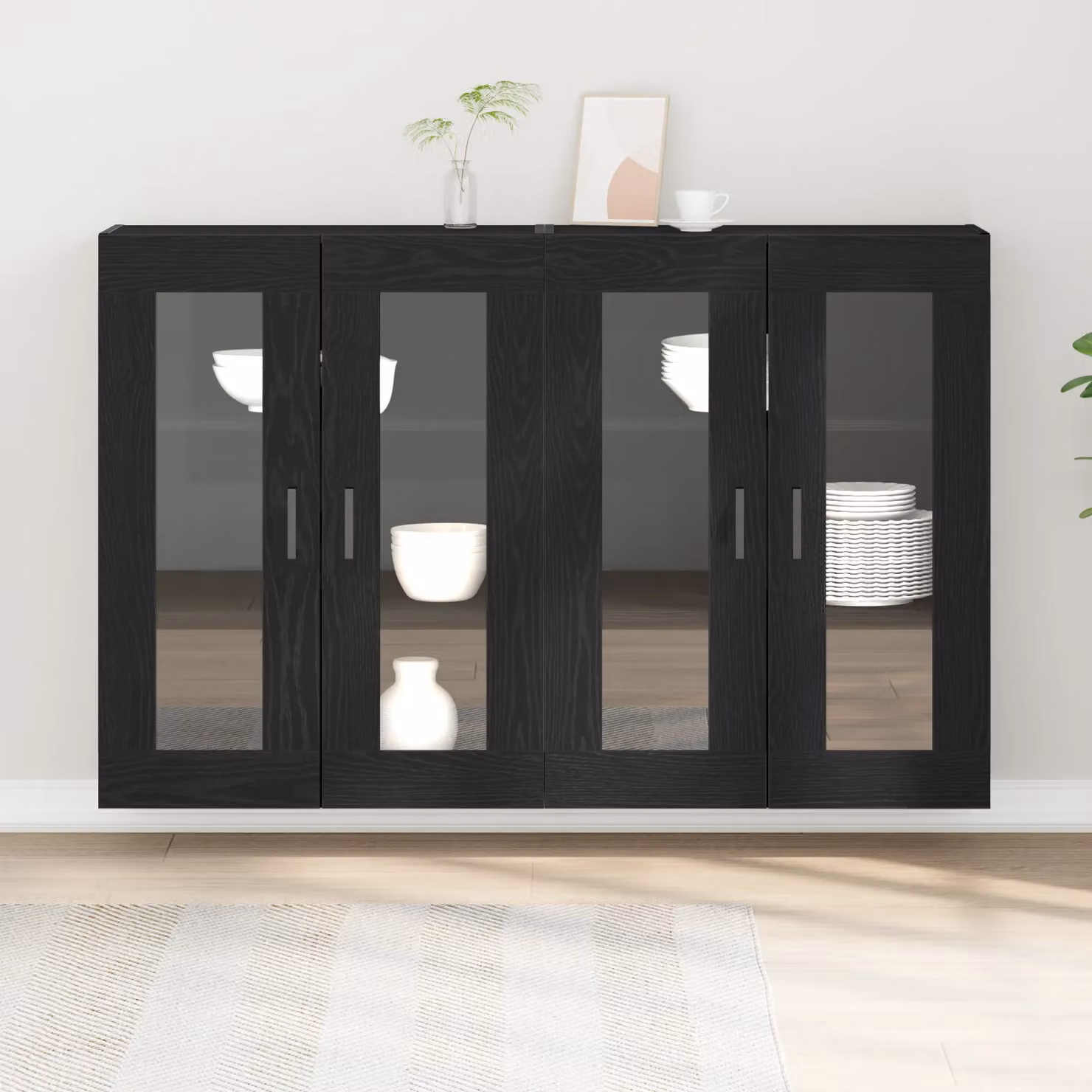 Berkfield Home Set of 2 Wall Mounted Cabinets in Black Oak with Glass Doors, W/D/H: 69.5 x 34 x 90 cm – 3