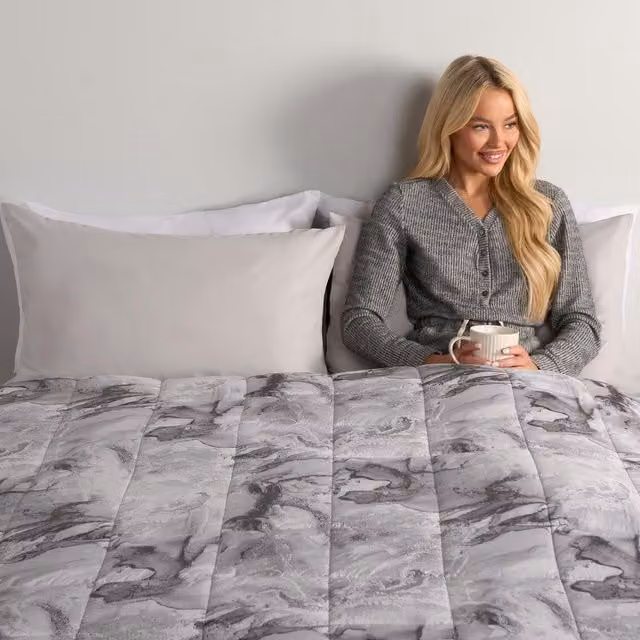 Grey Marble Print Weighted Blanket Throw with Glass Beads