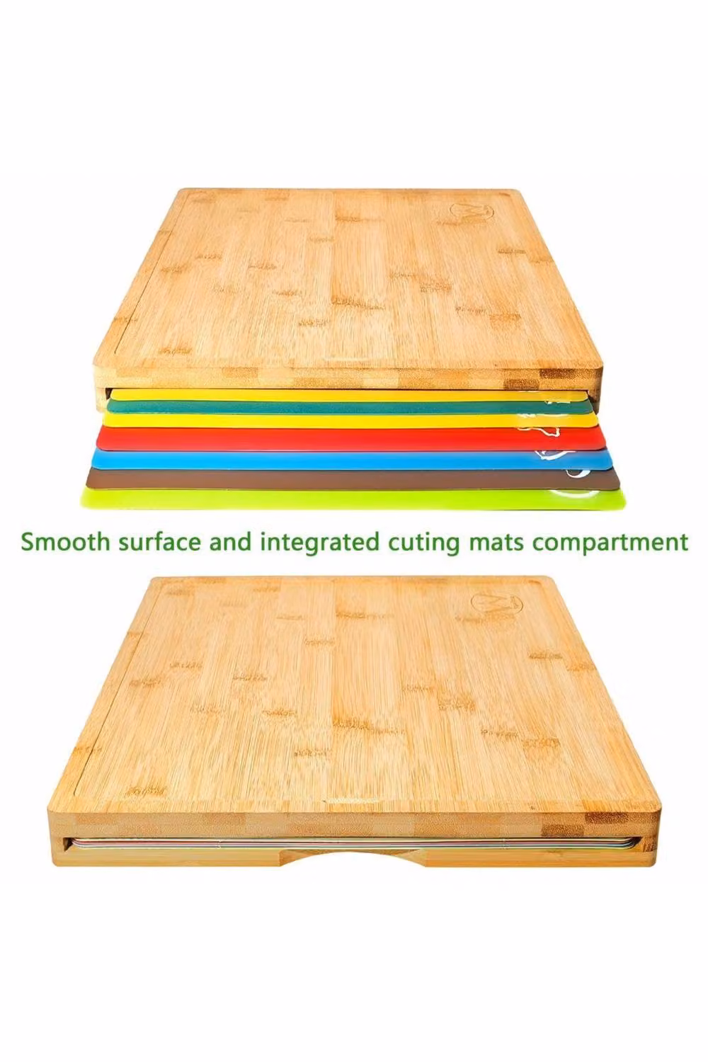 Dyzi 8-in-1 Bamboo Chopping Board Set with 7 Multicolour Food Preparation Mats in Brown – 2