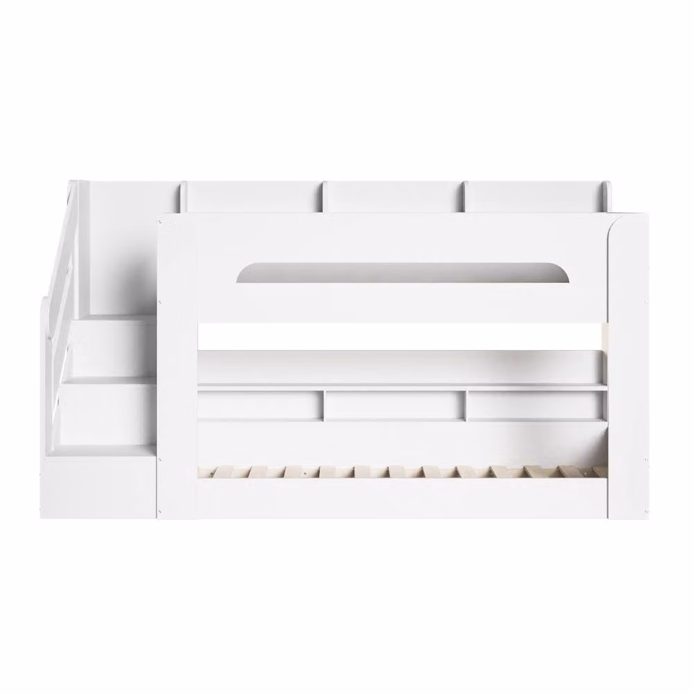 Flair Furnishings White Double Bunk Bed for Children with Staircase Storage and Side Compartments – 6