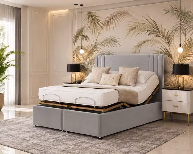 K Mehmood Enterprise Ltd Inspire Adjustable Motorised Mobility Bed with Mattress and Headboard in Silver and Grey, W/D/H: 180 x 200 cm