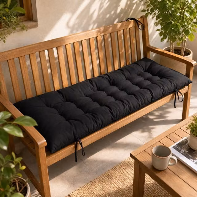 Garden Sanctuary Black Cotton Rectangular Lounge Seat Cushion W/D/H: 110 x 40 x 40 cm – 1