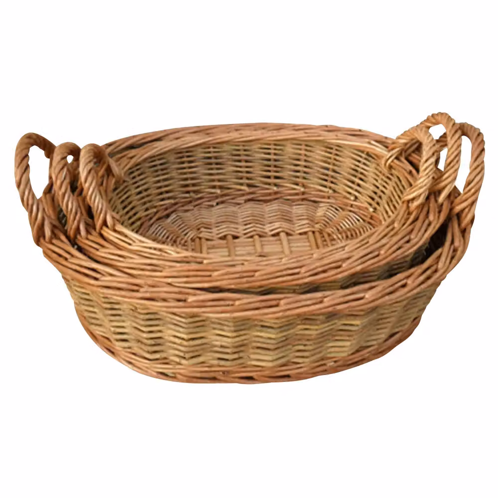 Derwent Set of 3 Two Tone Green and Brown Oval Wicker Trays with Handles – 2