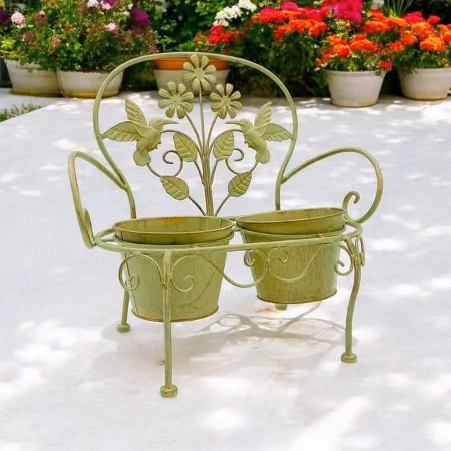 Minster Double Metal Garden Planter Tub in Green, W: 46 cm, D: 29 cm, H: 44 cm