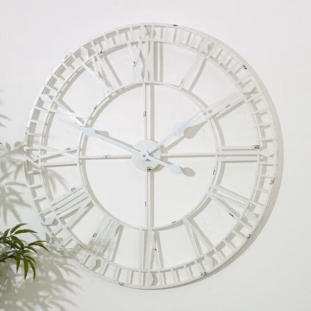 Melody Maison White Shabby Chic Metal Skeleton Wall Clock, W/D/H: 80 x 80 x 80 cm