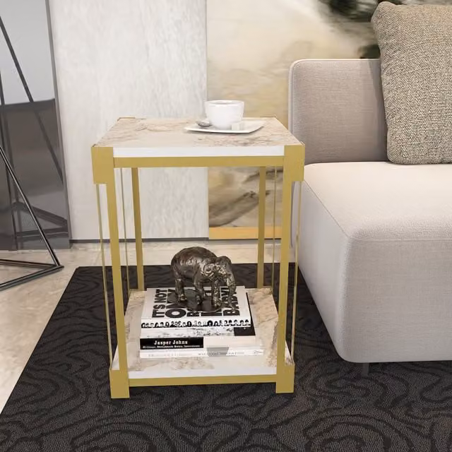 Decorotika Zenas Side End Table in White and Gold