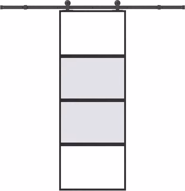 Berkfield Home Modern Sliding Door with Hardware Set in Black, Tempered Glass and Aluminium, W: 76 cm, H: 205 cm