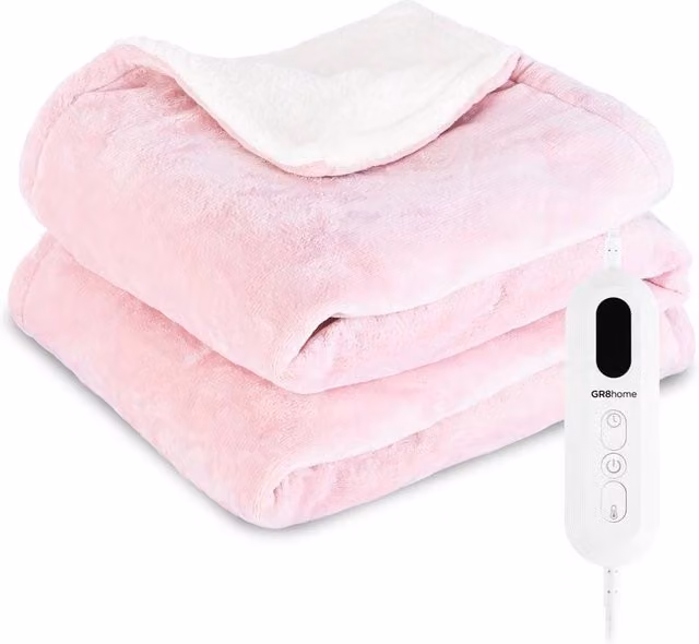 Gr8 Home Electric Heated Blanket in Pink, W: 160 cm, D: 130 cm