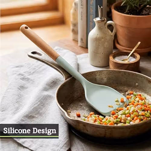 Premier Housewares Sage Green Silicone Head Turner with Round Wood Handle – 3