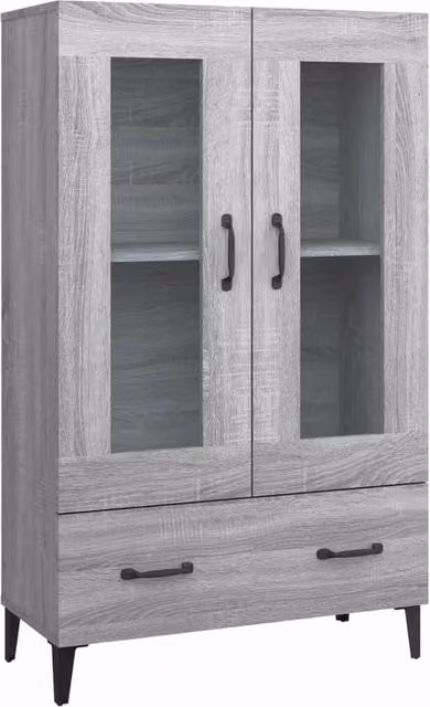 Berkfield Home Modern Grey Highboard with Glass Doors and Internal Drawers, W/D/H: 70 x 31 x 115 cm