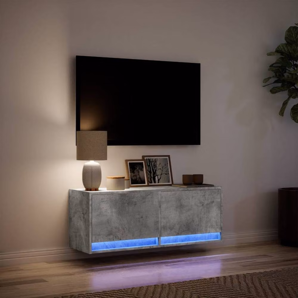 Berkfield Home Modern TV Wall Cabinet with LED Lights in Concrete Grey, W/D/H: 100 x 31 x 35 cm – 4