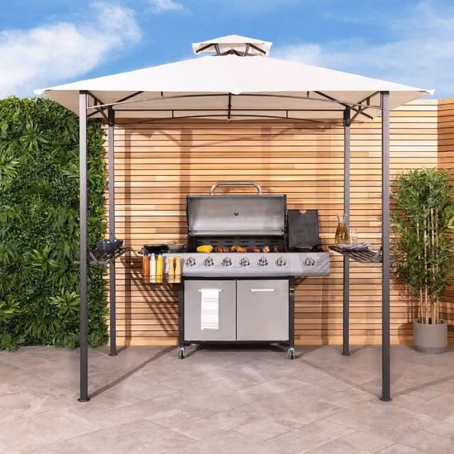 Charles Bentley Steel Grill Gazebo Outdoor Tent Shelter in Beige and Grey – 1