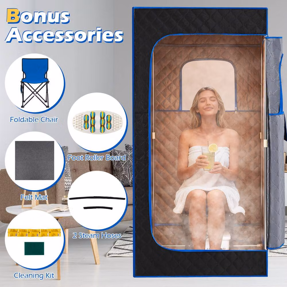 Costway Portable Steam Sauna Box Extra-Large Tent with Remote Control, Blue – 6