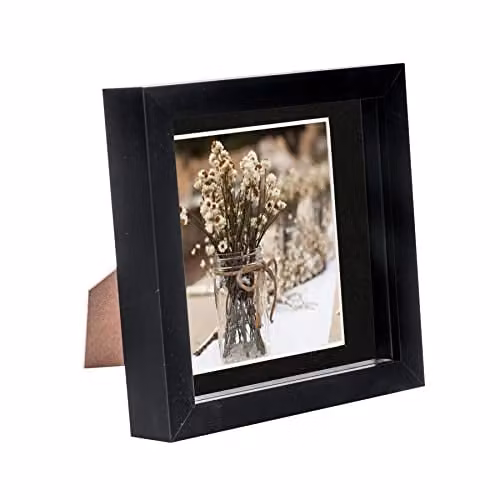 Nicola Spring Black 3D Shadow Box Photo Frame with 4 x 4 Mount and Glass Aperture