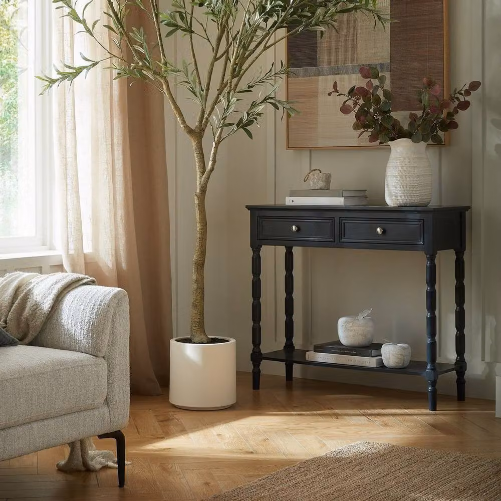 Lemon Pavilion Contour Collection 2 Drawer Console Table, Black, W: 90 cm, H: 80 cm, D: 33 cm – 4
