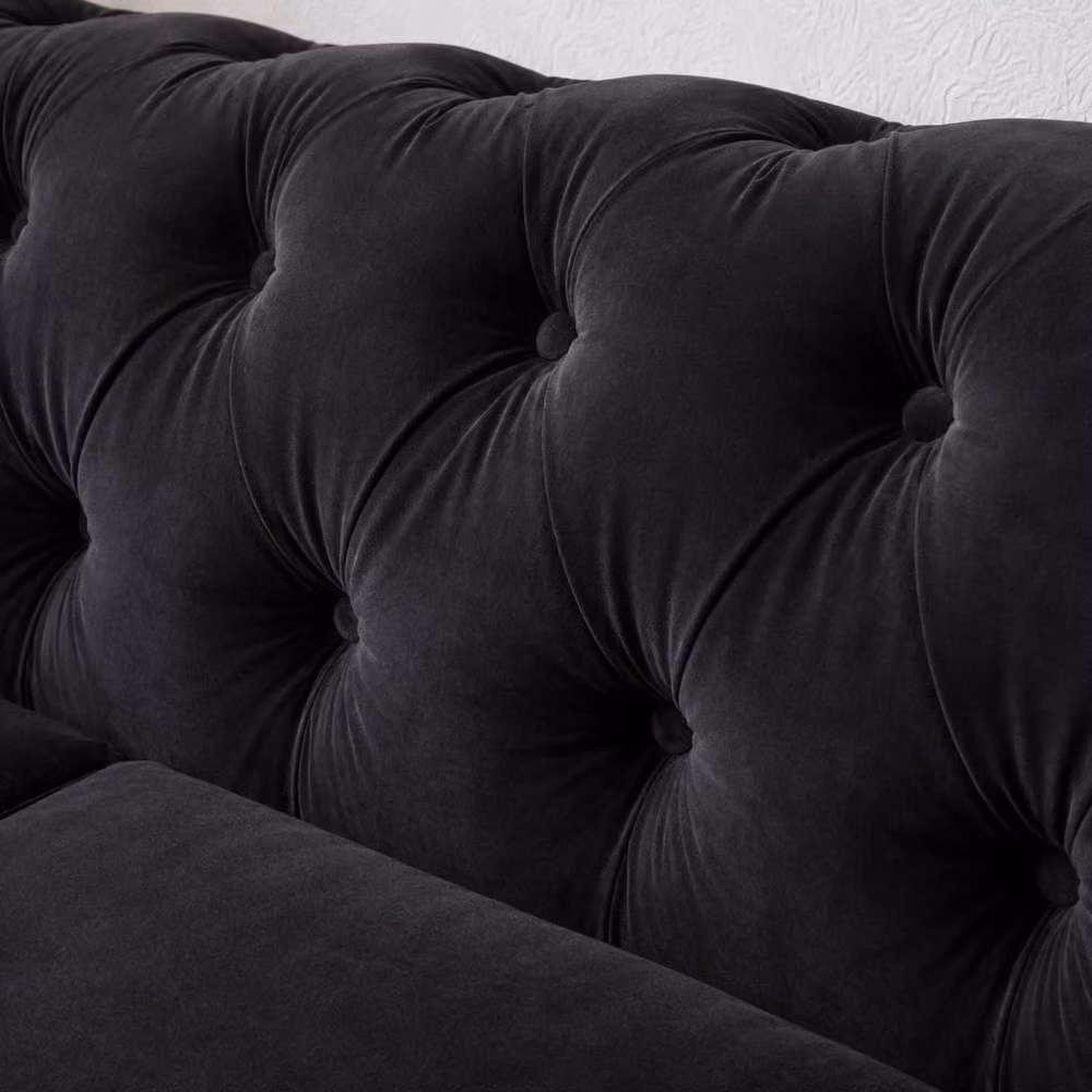 Sofaya Hampton 4 Seater L Shape Chesterfield Sofa in Black Velvet with Right Hand Chaise – 4