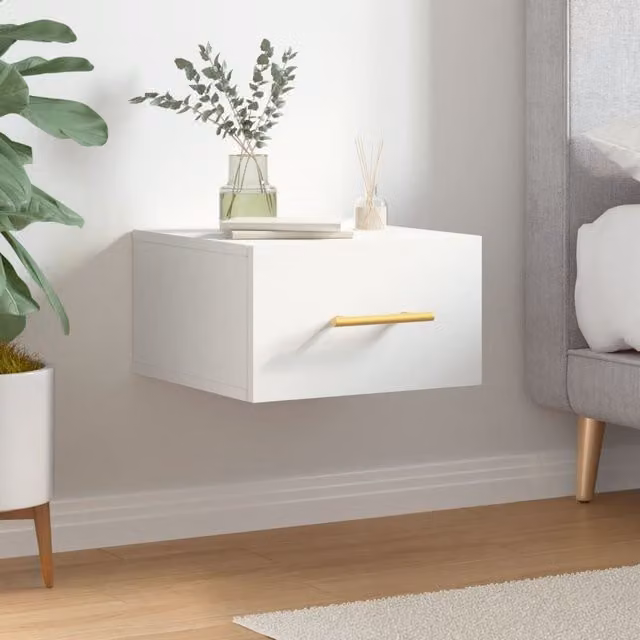 Berkfield Home Wall-mounted Bedside Cabinet, White, W/D/H: 35 x 35 x 20 cm