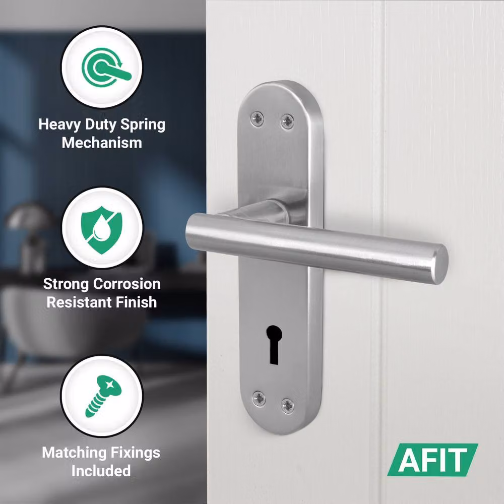 AFIT Satin T-Bar Privacy Lever Door Handles with Backplate, Silver, 1 Pair, W/D/H: 15.0 x 15.0 x 2.0 cm – 2