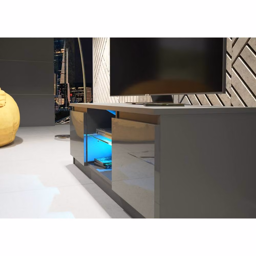 Mex Furniture LTD Aura TV Unit in Dark Grey with Glossy Doors, W: 120 cm, D: 40 cm, H: 38 cm – 2