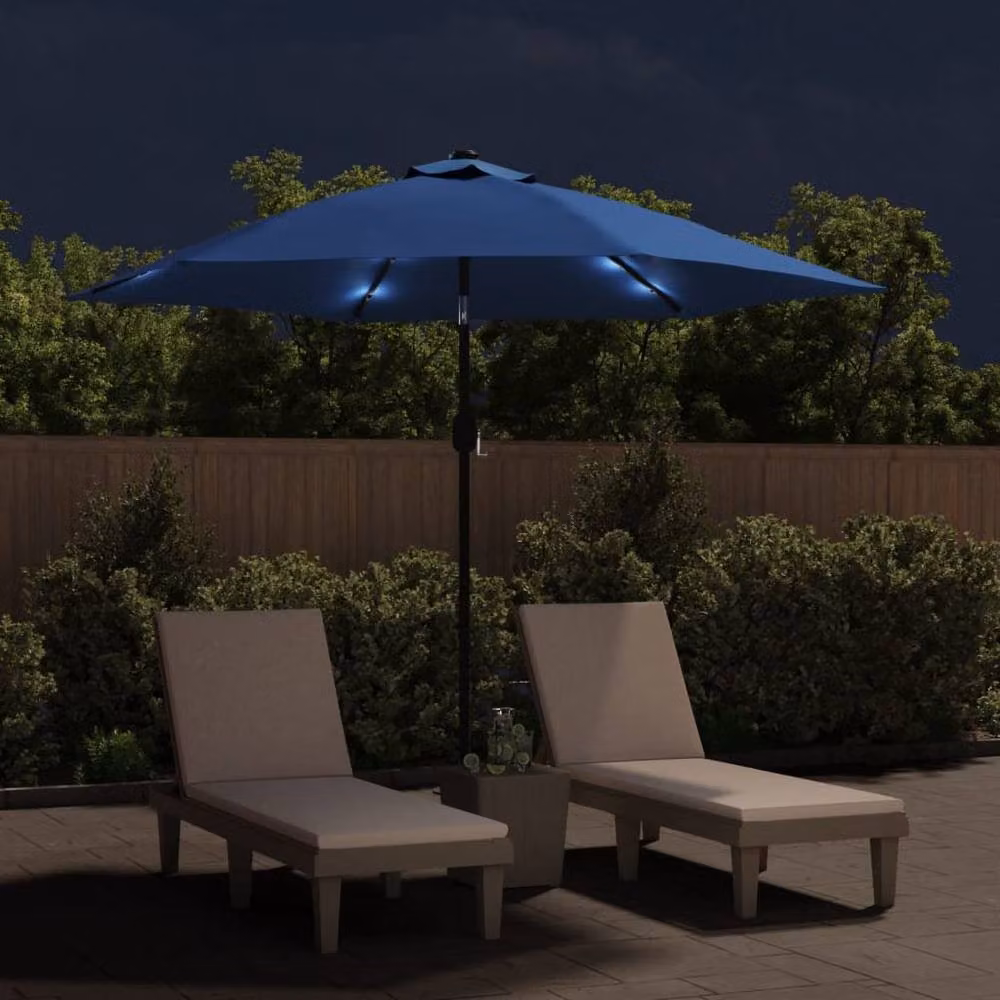 Berkfield Home Outdoor Parasol with LED Lights and Steel Pole, Blue, Diameter: 300 cm – 3