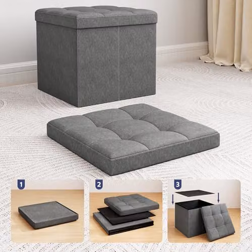 MCC Direct Foldable Upholstered Storage Ottoman and Footrest in Beige, W/D/H: 38 x 38 x 38 cm – 4
