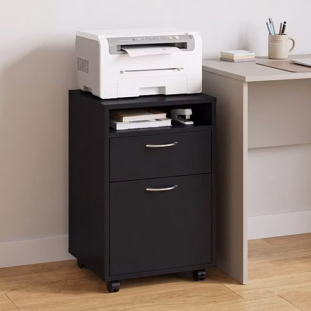 STILVORA Black Modern Filing Cabinet with Drawer, Shelf, Door and Castors