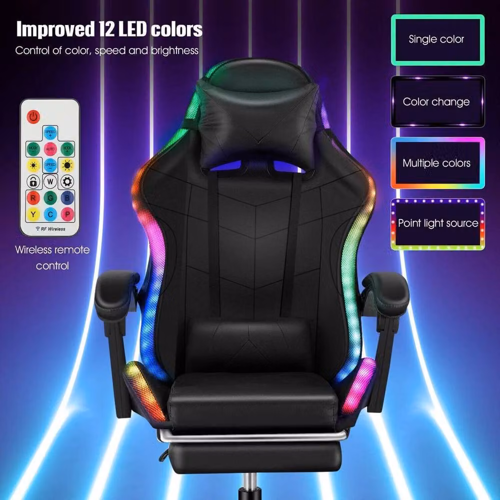FLAVORA Ergonomic Gaming Chair with RGB LED Illumination in Black – 3